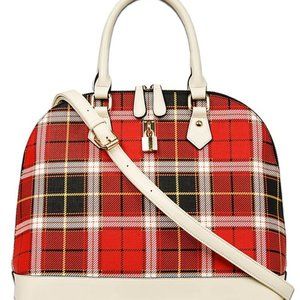 White Black Buffalo Plaid Check Satchel Bag
